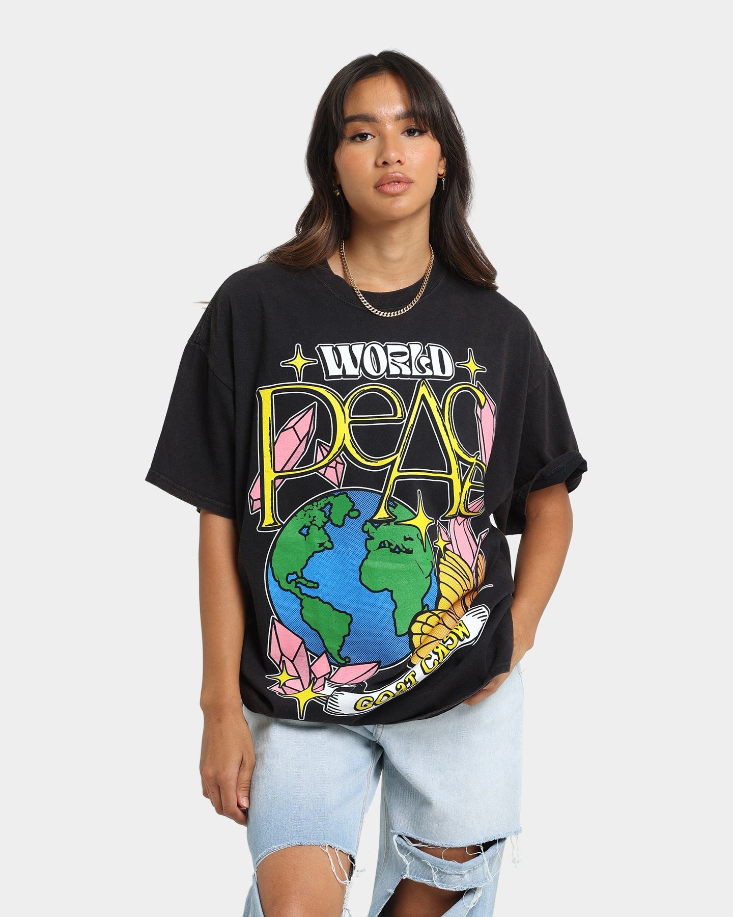 Goat Crew World Peace Vintage T-Shirt Black Wash Style001