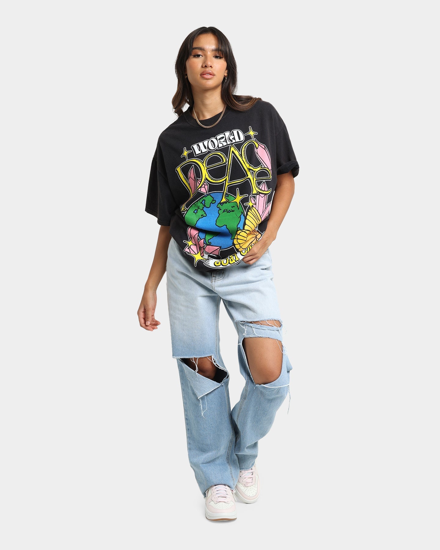 Goat Crew World Peace Vintage T-Shirt Black Wash Style001