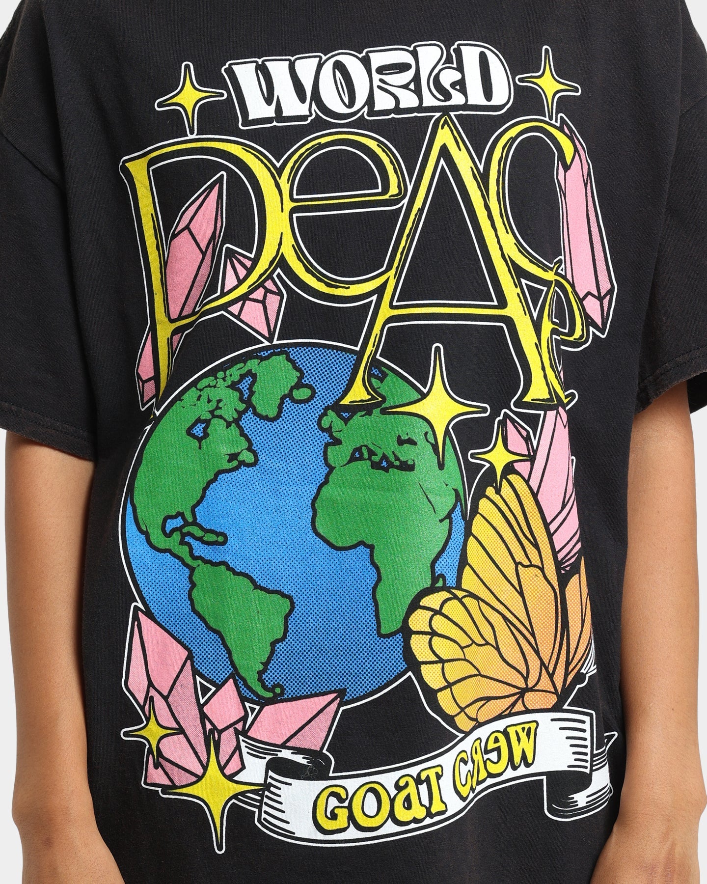 Goat Crew World Peace Vintage T-Shirt Black Wash Style001