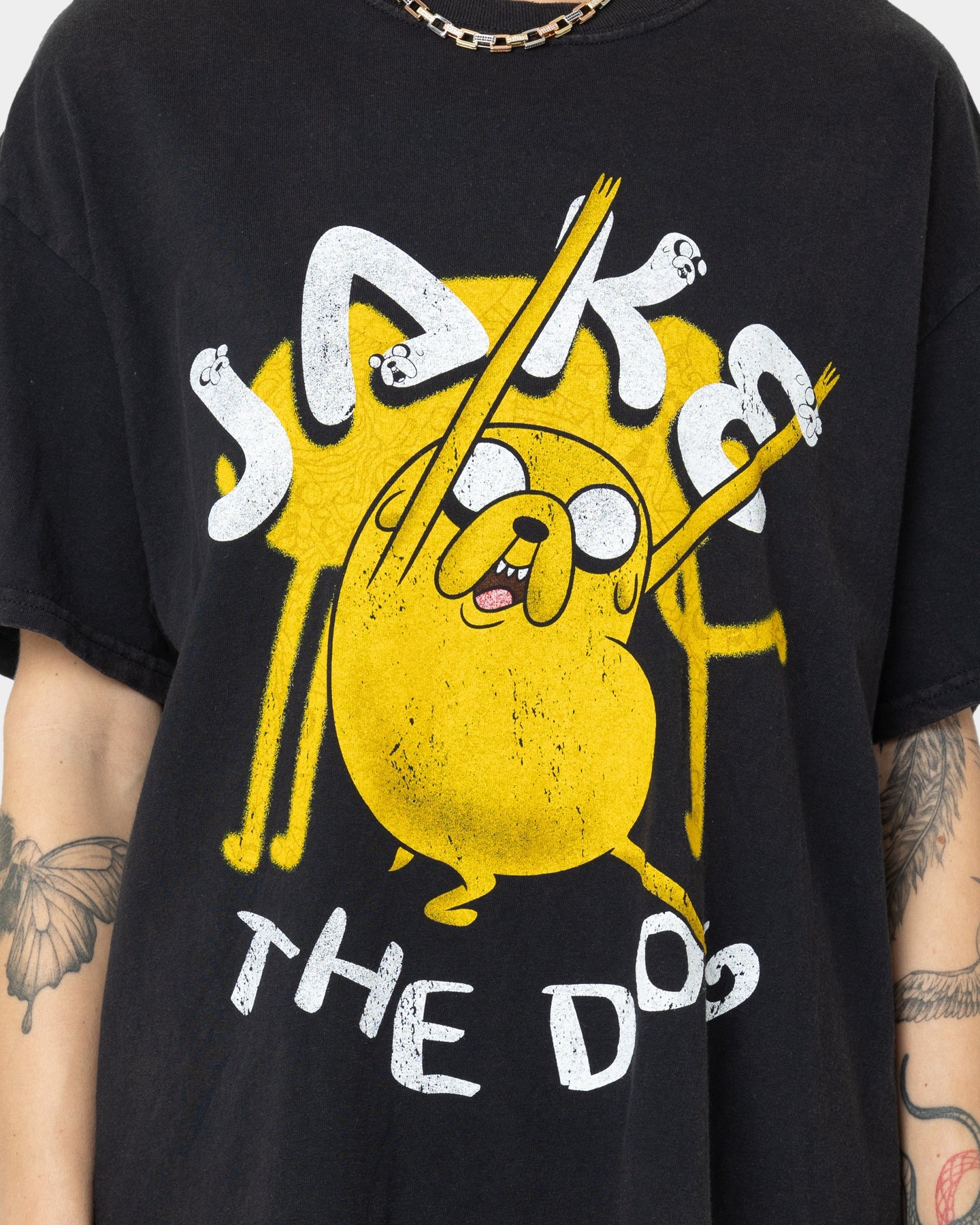 American Thrift X Adventure Time Jake The Dog Vintage T-Shirt Black Wash Style001