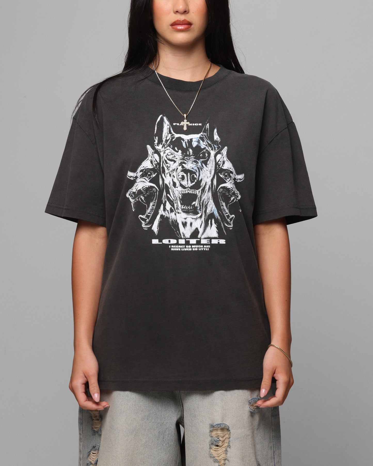 Loiter Chrome Dogs Vintage T-Shirt Black Wash Style001