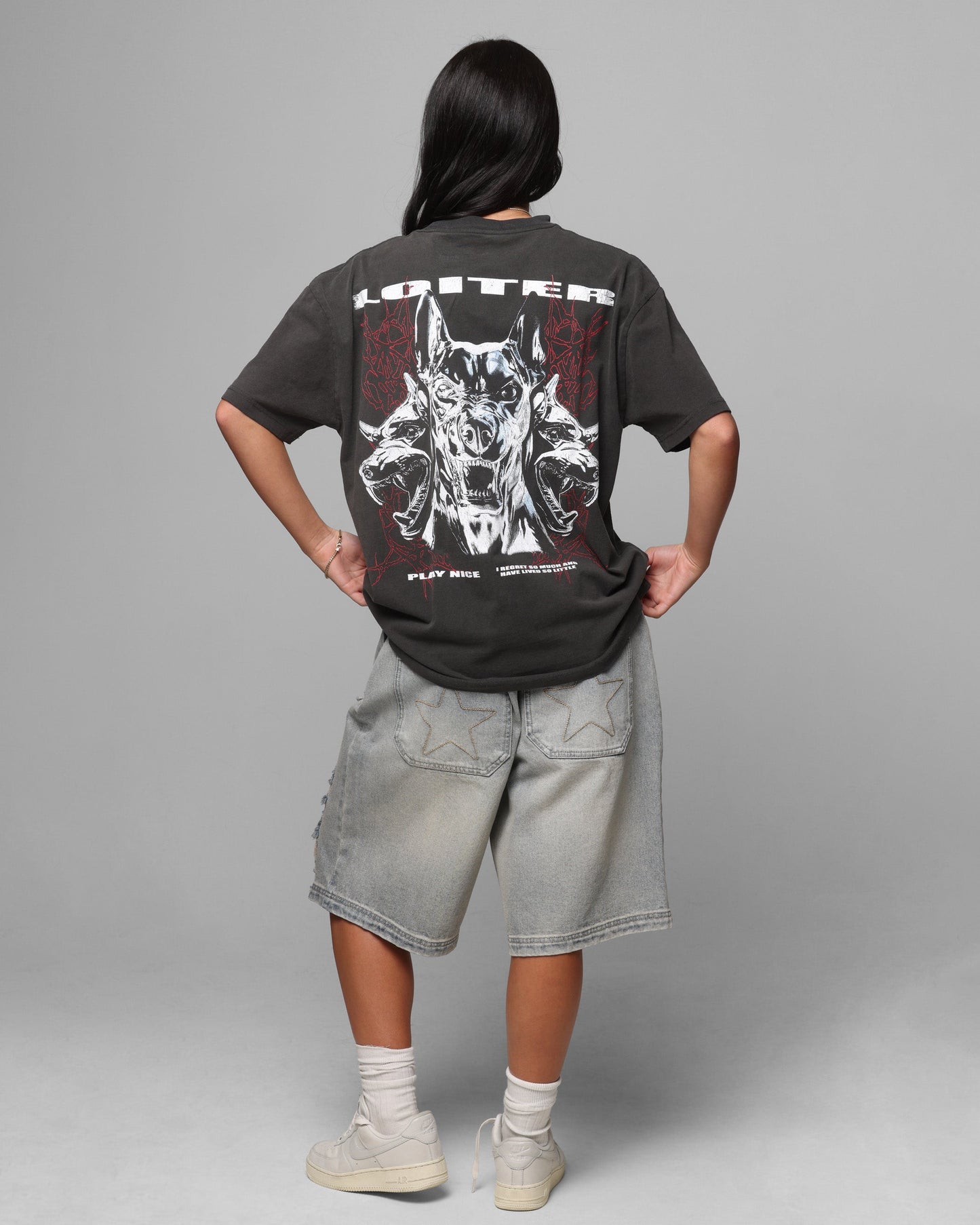 Loiter Chrome Dogs Vintage T-Shirt Black Wash Style001