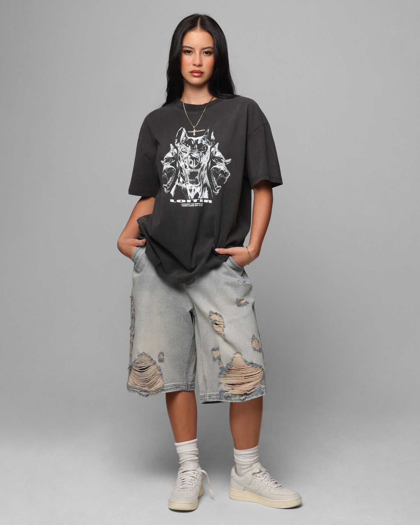 Loiter Chrome Dogs Vintage T-Shirt Black Wash Style001