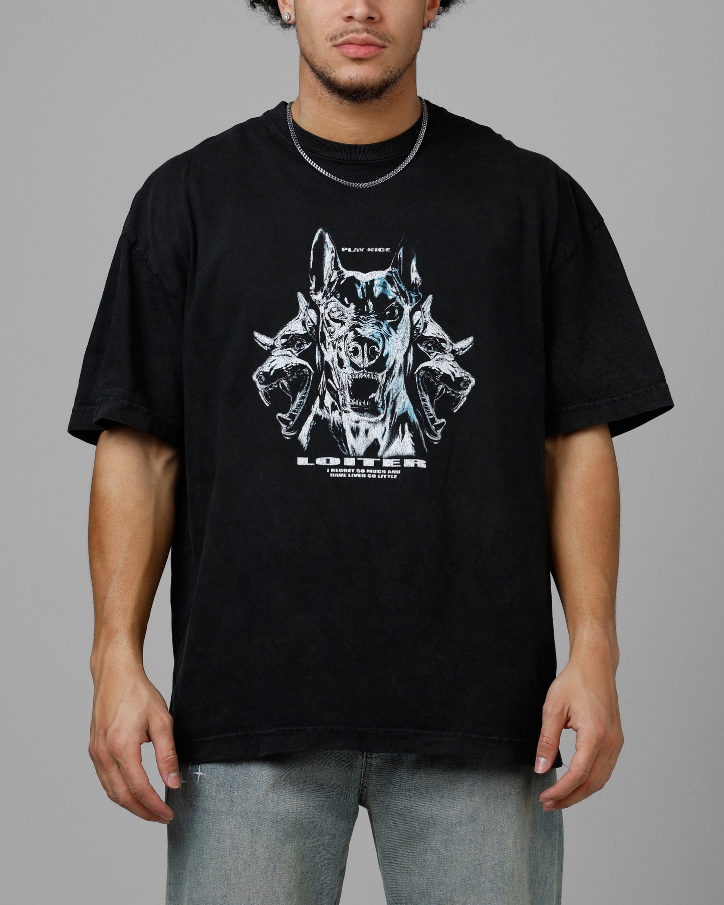 Loiter Chrome Dogs Vintage T-Shirt Black Wash Style002