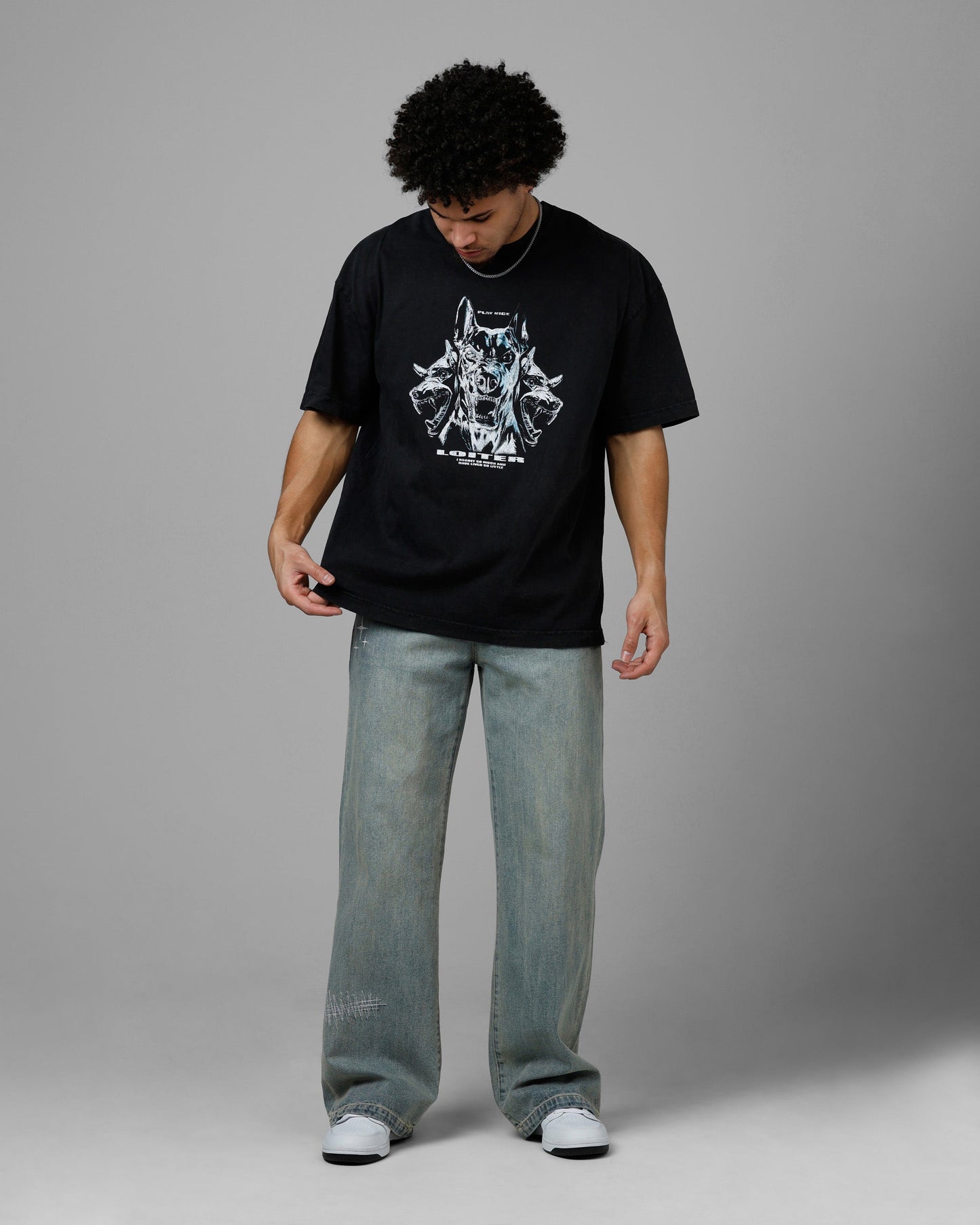 Loiter Chrome Dogs Vintage T-Shirt Black Wash Style002