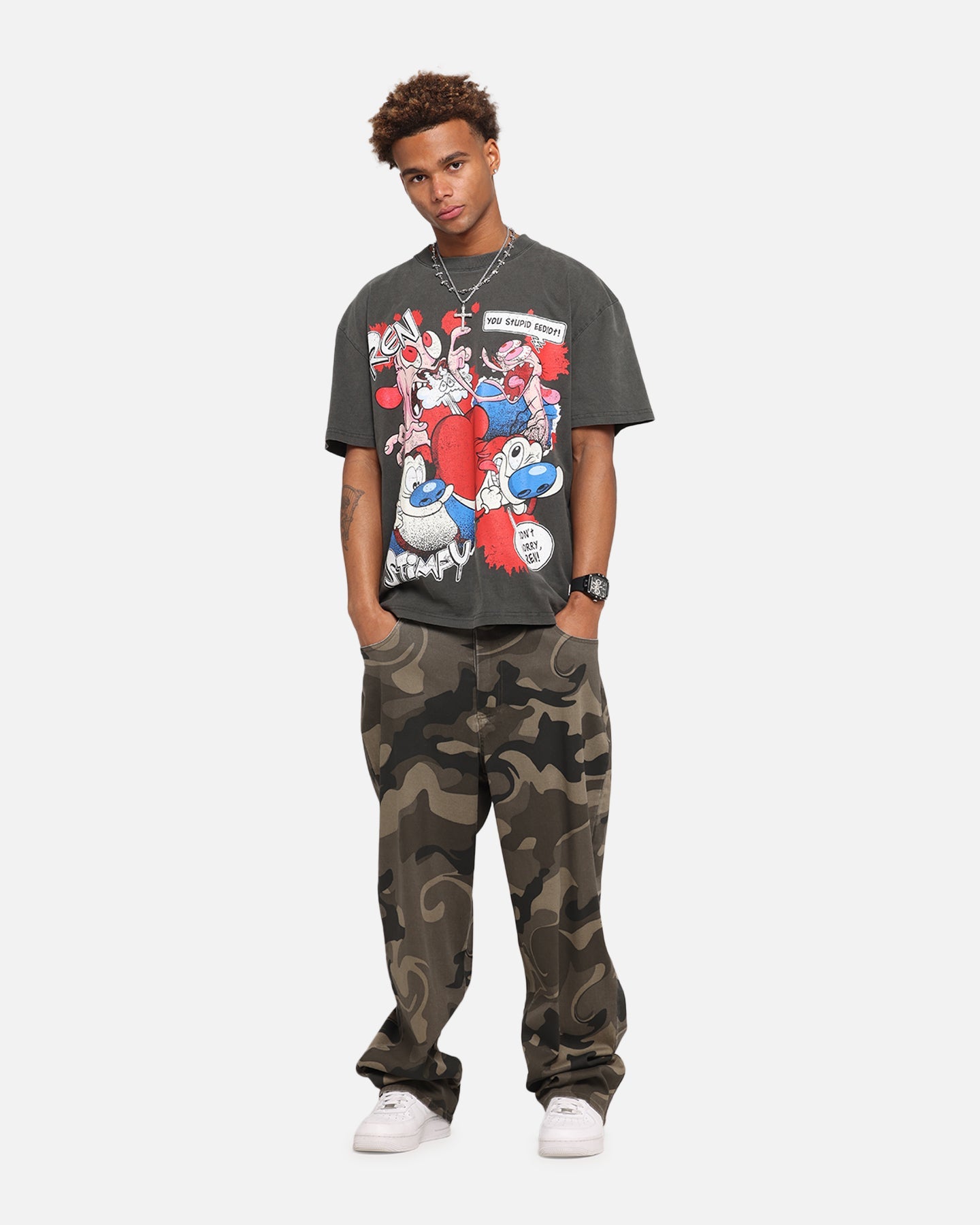 American Thrift X Nickelodeon Ren And Stimpy Heavy T-Shirt Black Wash