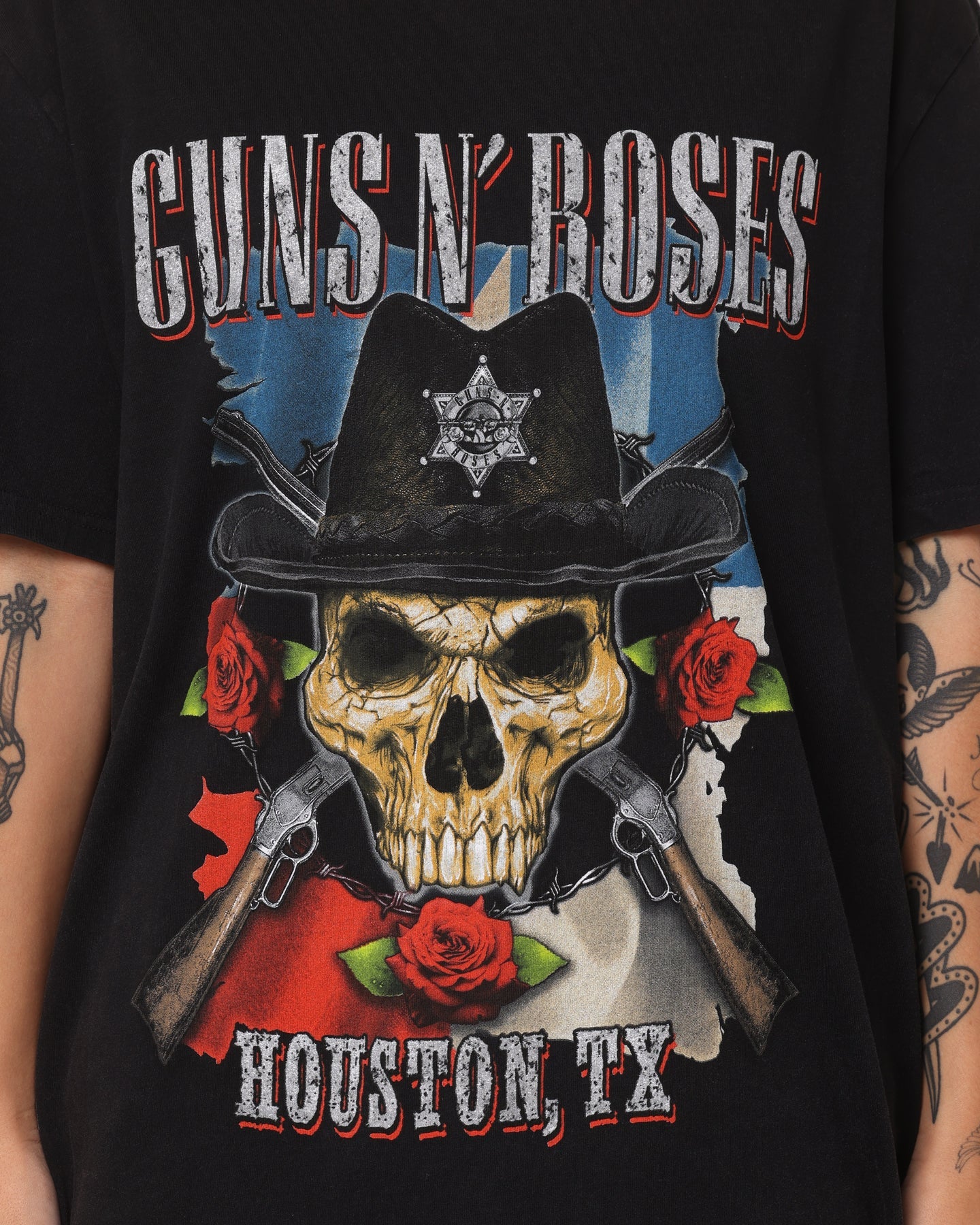 Guns N Roses Houston Skull T-Shirt Washed Black Style001