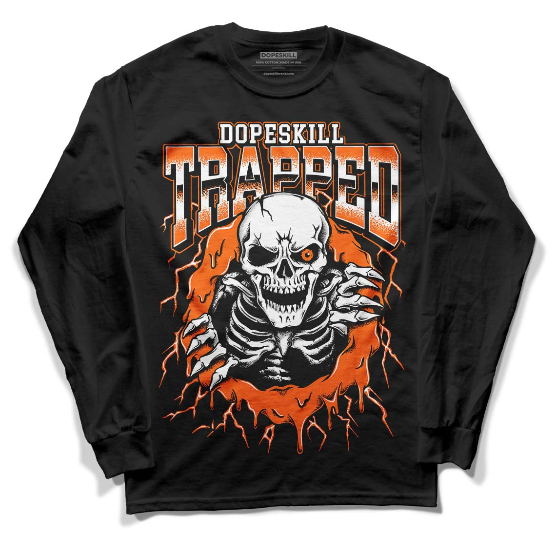 Orange Black White DopeSkill Long Sleeve T-Shirt Trapped Halloween Graphic
