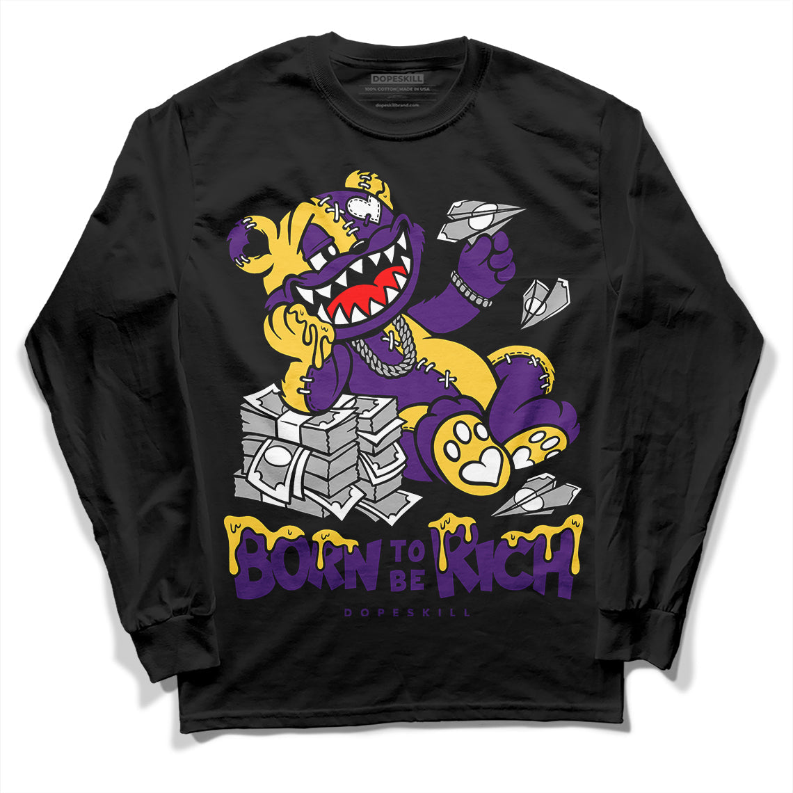Field Purple 12s DopeSkill Long Sleeve T-Shirt Born To Be Rich Graphic