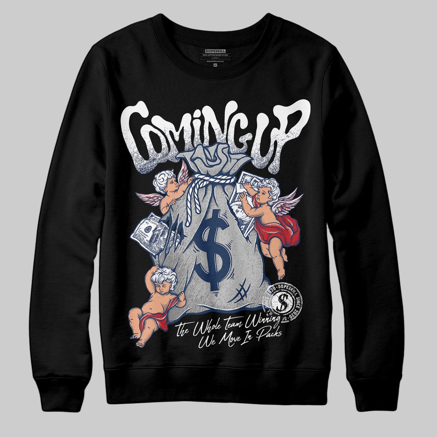 Summit White Navy 4s DopeSkill Sweatshirt Money Bag Coming Up Graphic