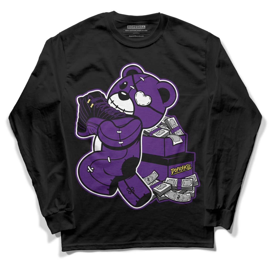 Field Purple 12s DopeSkill Long Sleeve T-Shirt Bear Steals Sneaker Graphic