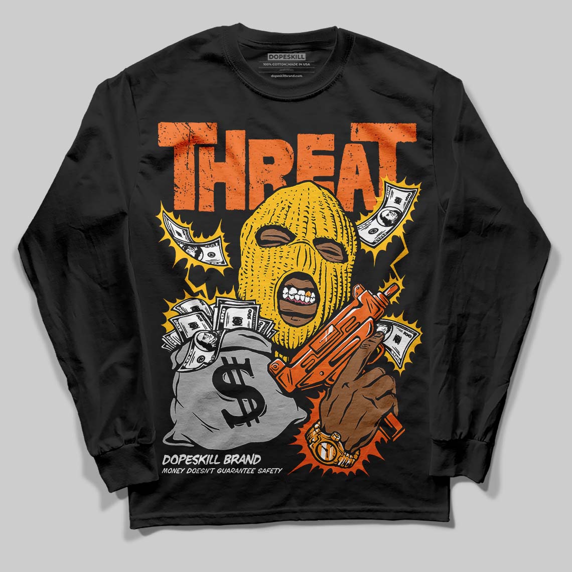 Orange Black White DopeSkill Long Sleeve T-Shirt Under Threat Graphic