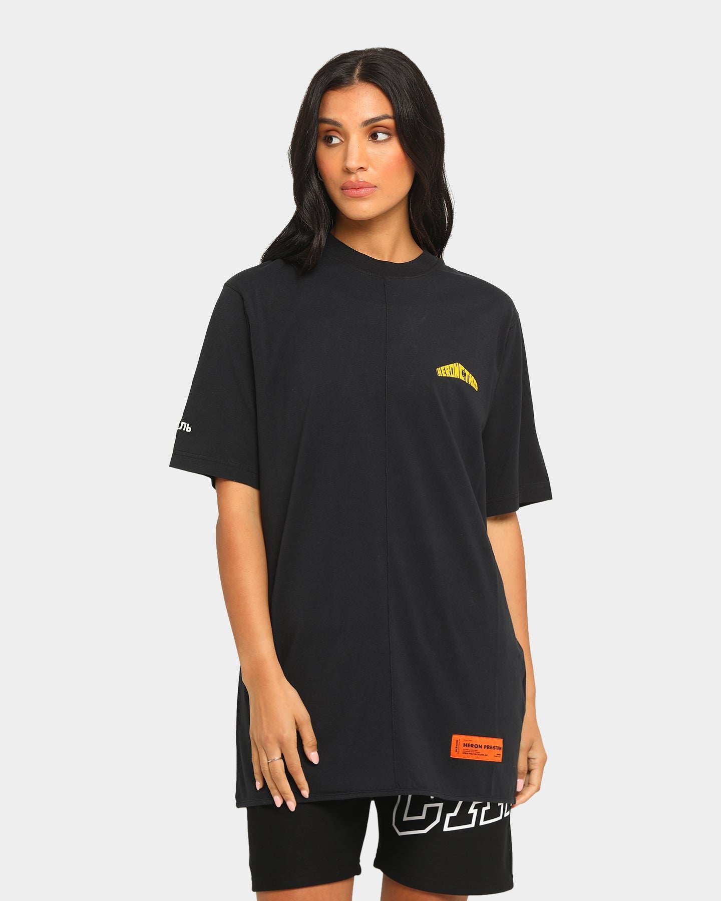Heron Preston Oversized Style Logo Short Sleeve T-Shirt Black Style001