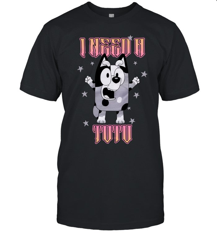 Bluey Muffin I Need A Tutu Boyfriend Fit Girls Black T-Shirt