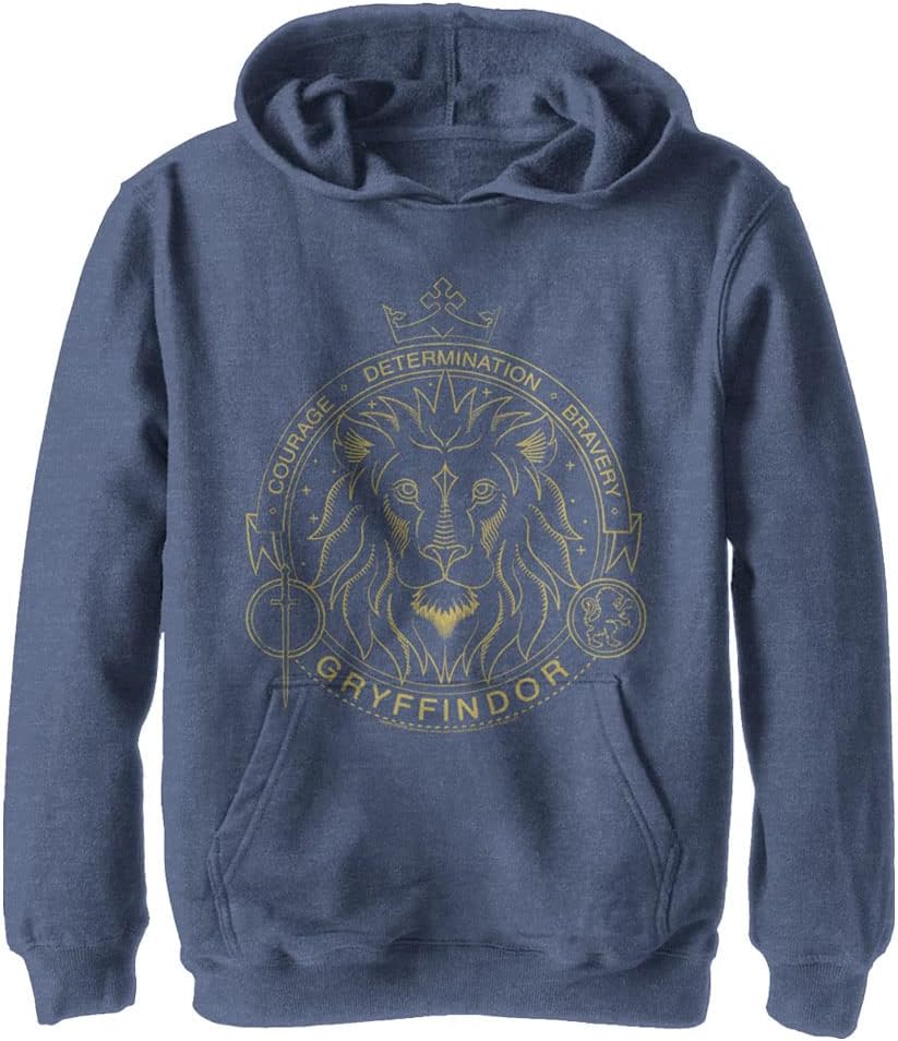 Harry Potter Kids Deathly Hallows Gryffindor Line Art Symbol Youth Pullover Hoodie
