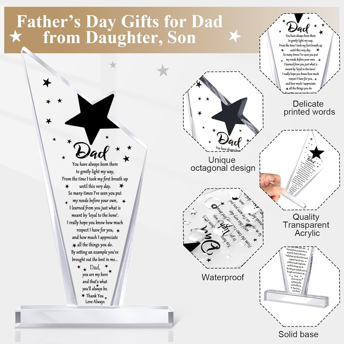 Yookeer Dad Gift Acrylic Father Appreciation Gift Blessed Wish Papa Birthday Table Centerpiece Decor from Son Daughter for Father's Day 50th 60th 70th 80th Birthday(Stylish)