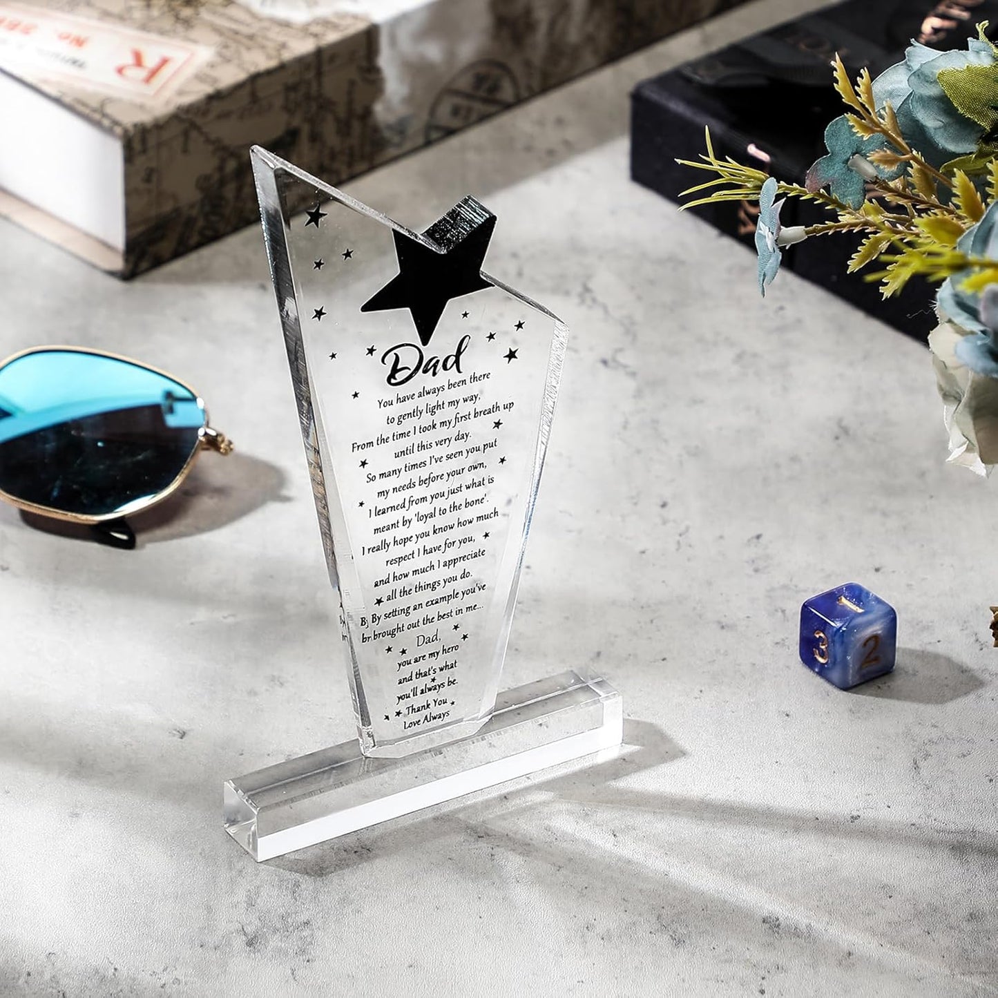 Yookeer Dad Gift Acrylic Father Appreciation Gift Blessed Wish Papa Birthday Table Centerpiece Decor from Son Daughter for Father's Day 50th 60th 70th 80th Birthday(Stylish)