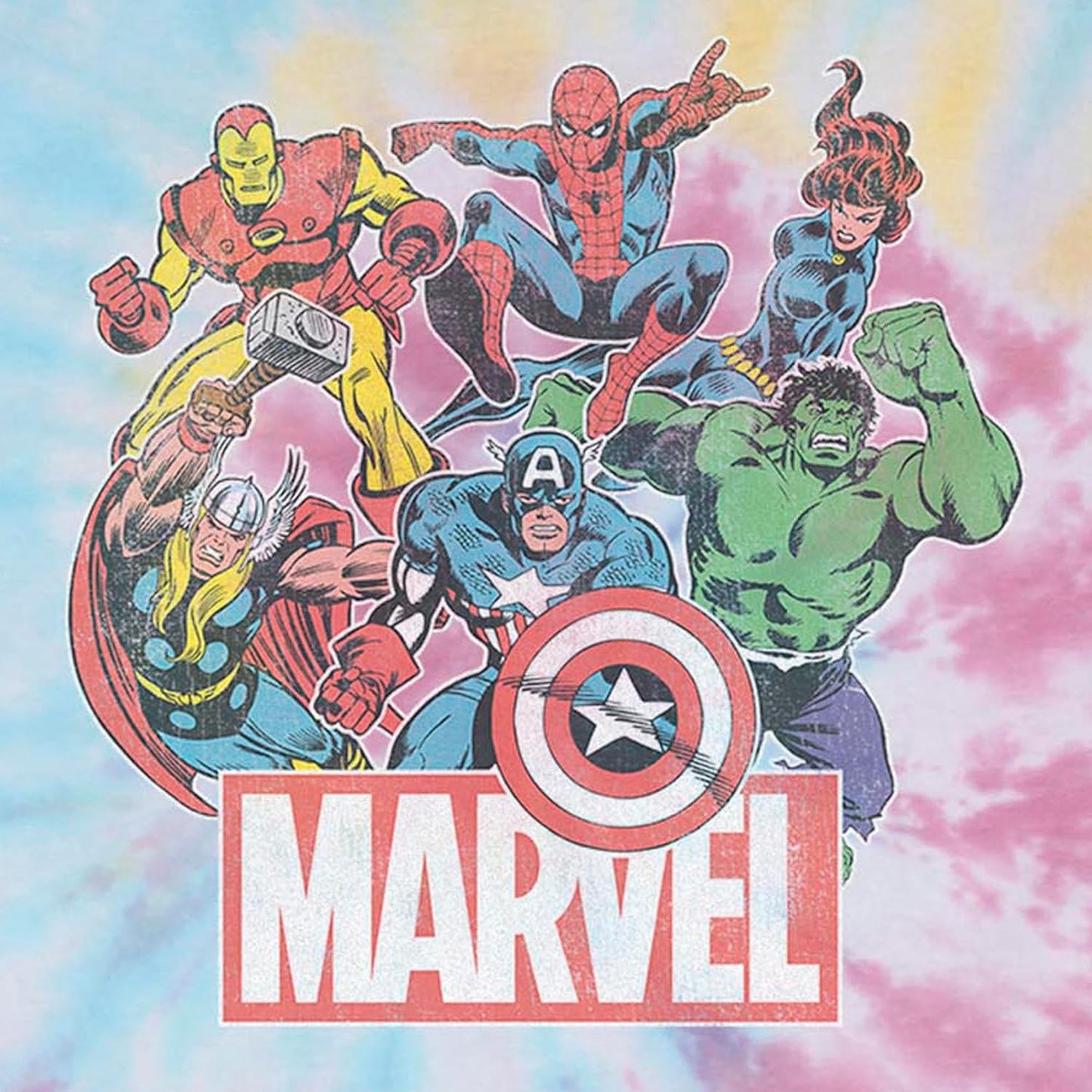 Marvel Avengers Team Retro Comic Vintage Men's Tie Dye