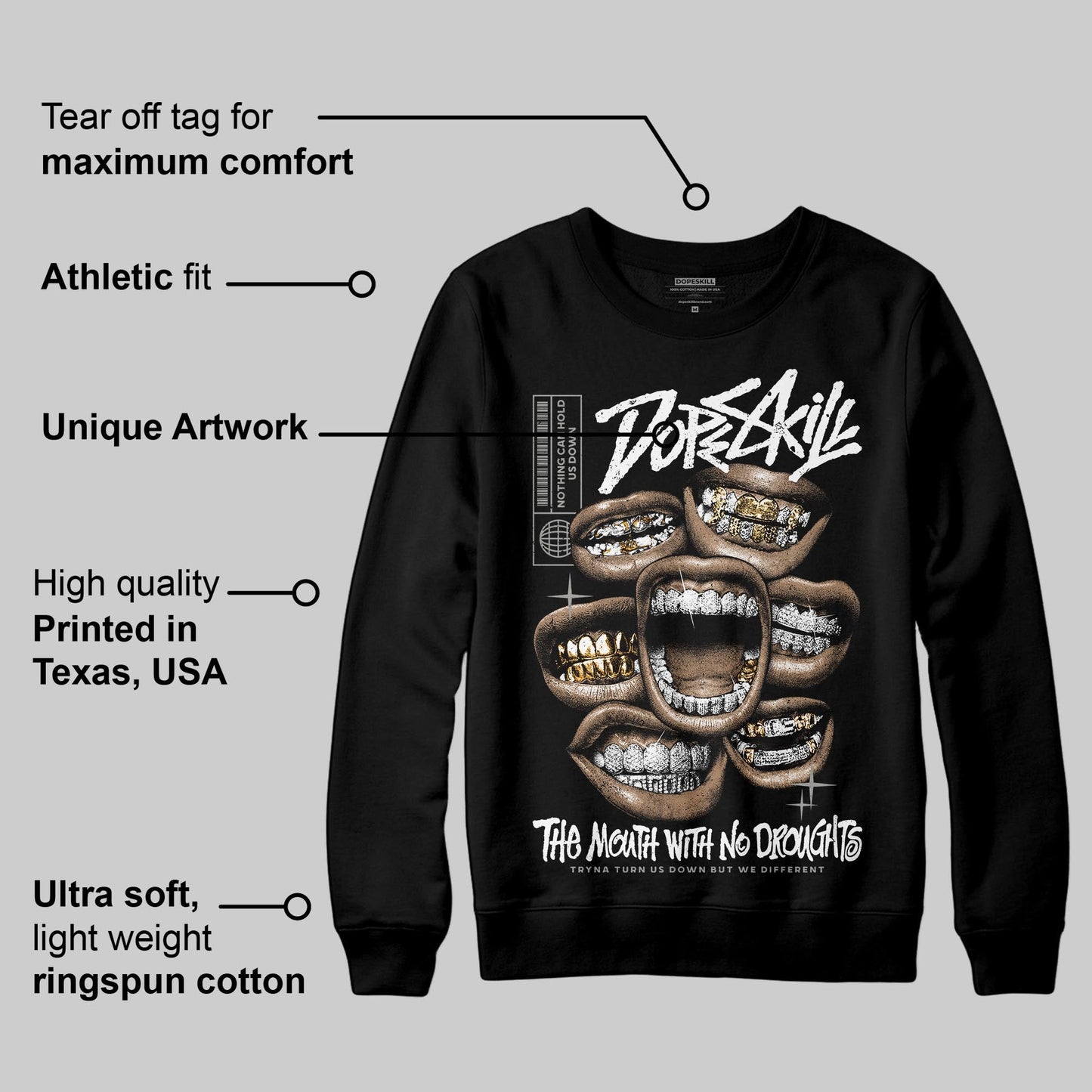 Pure Money 3s DopeSkill Sweatshirt The Mouth With No Droughts Graphic