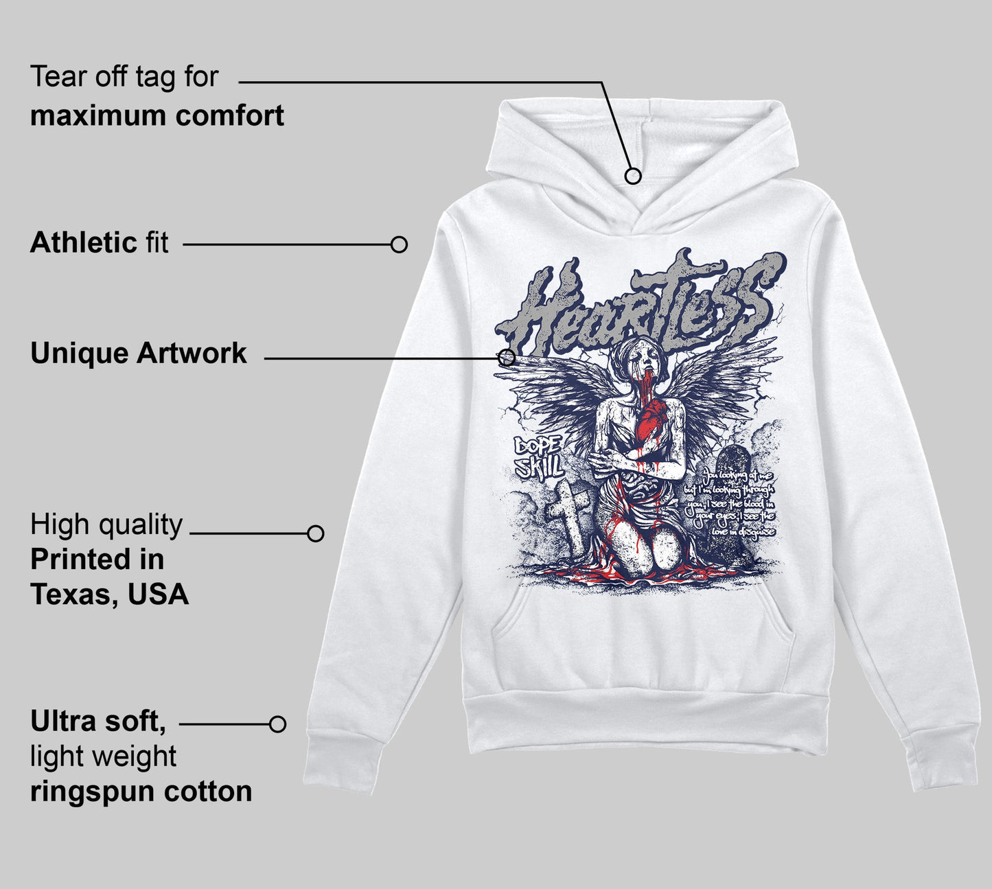 Midnight Navy 3s DopeSkill Hoodie Sweatshirt Heartless Graphic