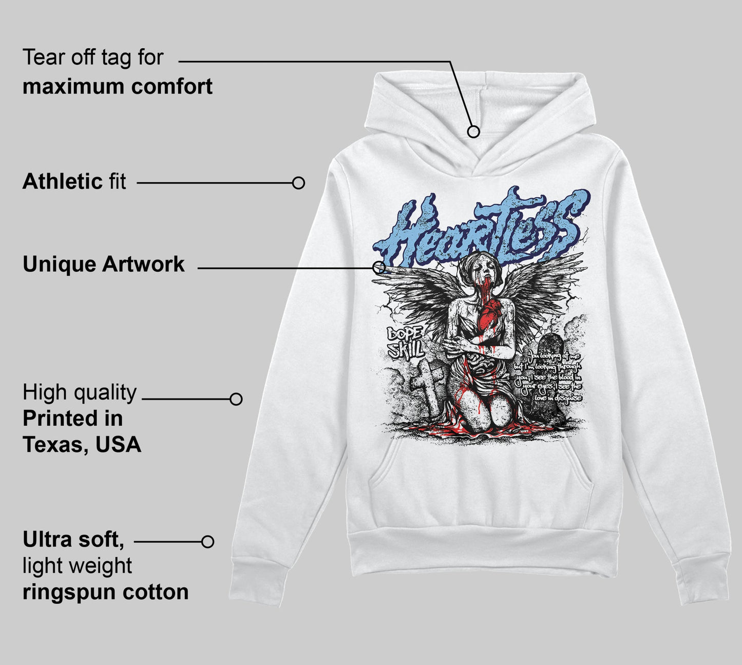 University Blue Collection DopeSkill Hoodie Sweatshirt Heartless Graphic