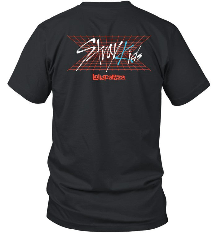 Stray Kids Lollapalooza Retro Grid Logo Black T Shirt Event