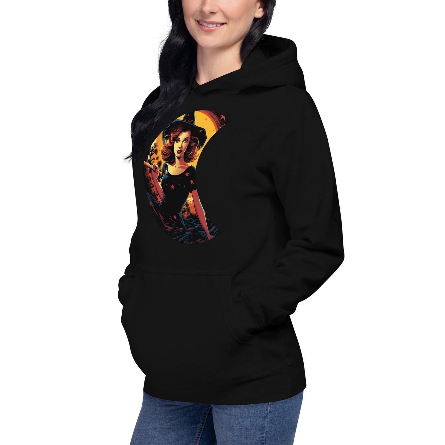 Cute Witch in Crescent Moon Unisex Pullover Hoodie