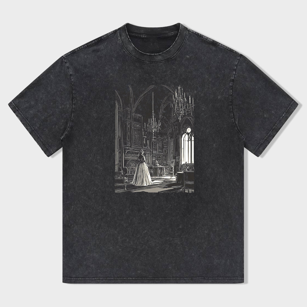 Vintage Cathedral Scene Graphic T-Shirt