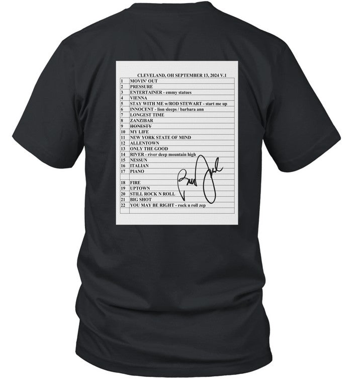 Billy Joel 9-13-24 Cleveland Set List Black T-Shirt