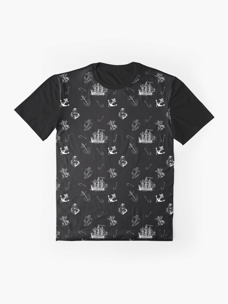 Monochrome - Black and White Ship and Anchor Abstract Pattern Graphic T-Shirt
