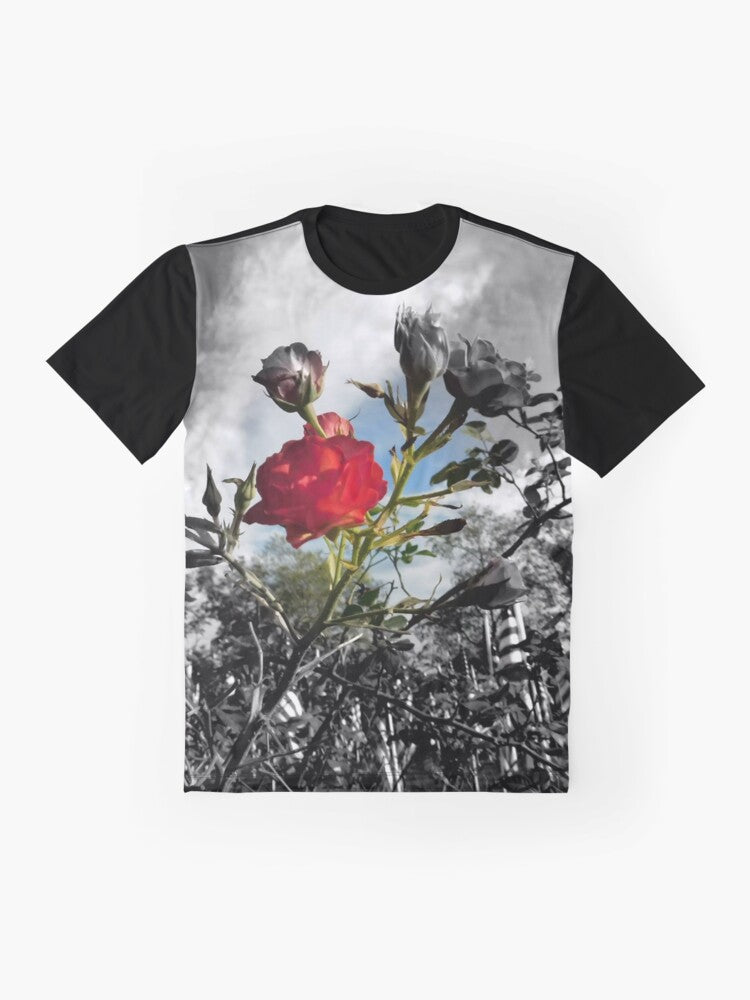 Red Rose with Black and White American Flag Nature Background Graphic T-Shirt
