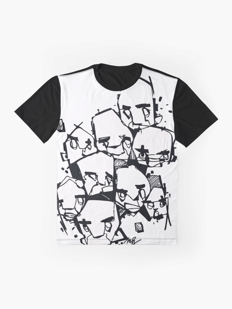 Stylized Oneline Faces (black + white) Graphic T-Shirt