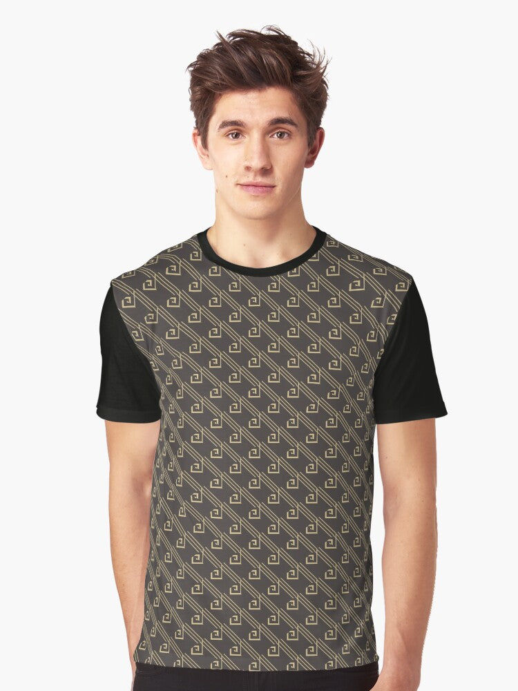 Chic Black & Golden Intricate Abstract Patterns Graphic T-Shirt
