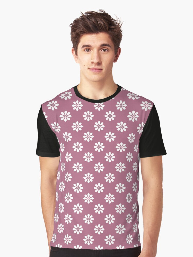 Floral Pink Pattern White Flower Retro Vintage Graphic Hippie Graphic T-Shirt