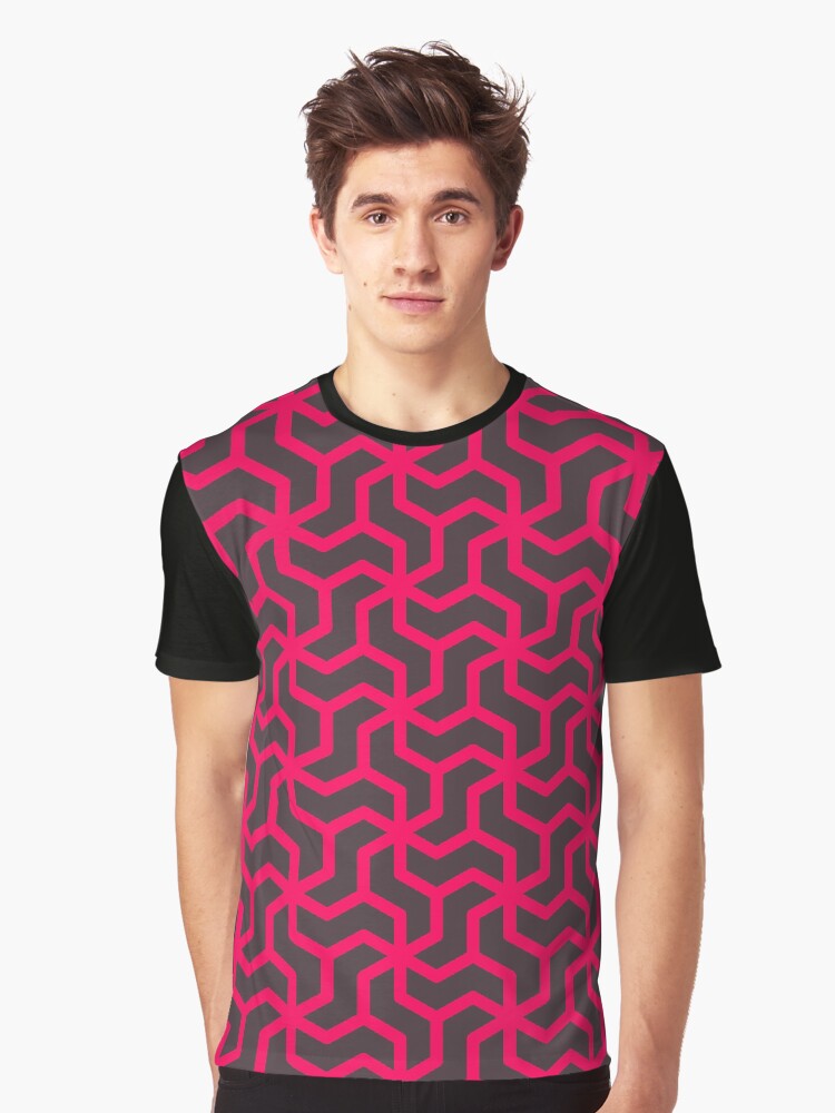 Red and Black Geometric Pattern Graphic T-Shirt