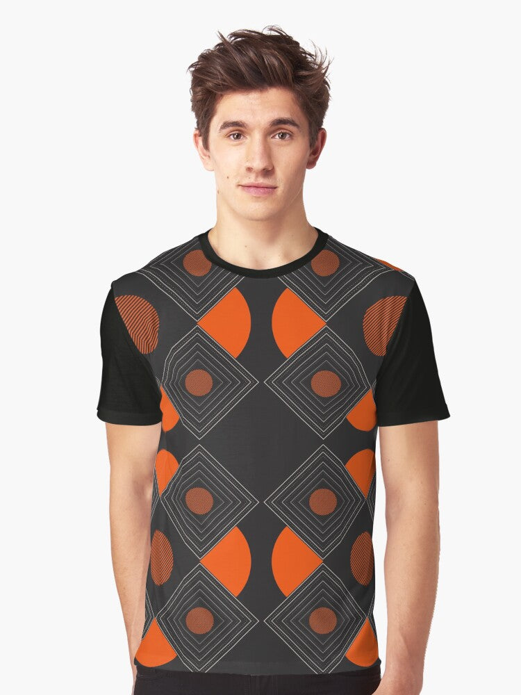 Black and Orange Geometric Pattern Graphic T-Shirt