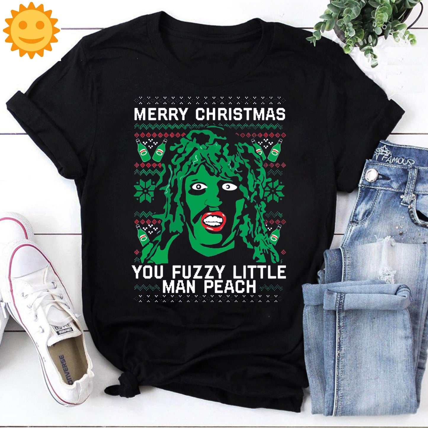 Merry Christmas You Fuzzy Little Man Peach Vintage T-Shirt, The Mighty Boosh Shirt, Old Gregg Shirt, TV Series Shirt, Comedy Movie Shirt