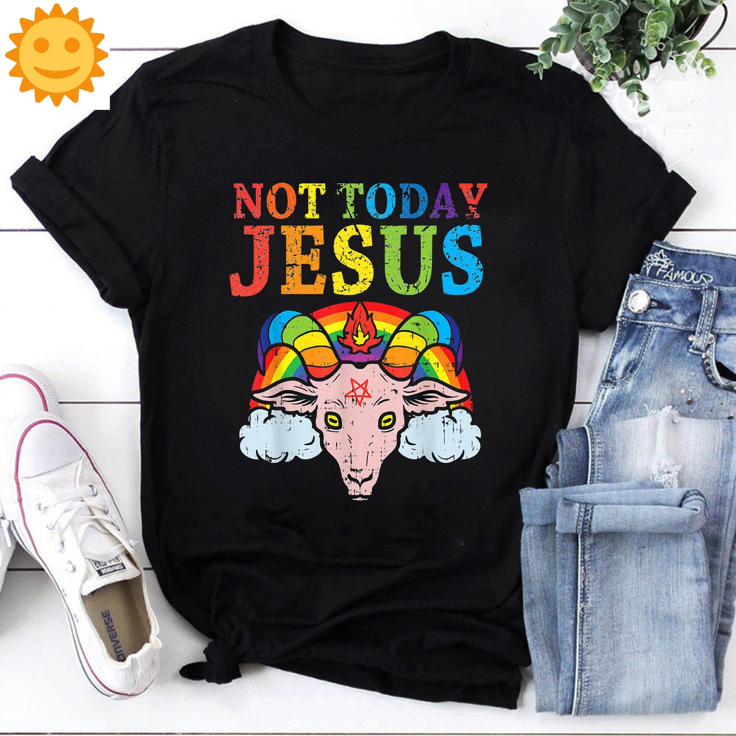 Not Today Jesus Rainbow Vintage T-Shirt, Satanism Shirt, Satan Shirt, Satan Goat Shirt, Religious Shirt, Religion Shirt, Satanic Shirt