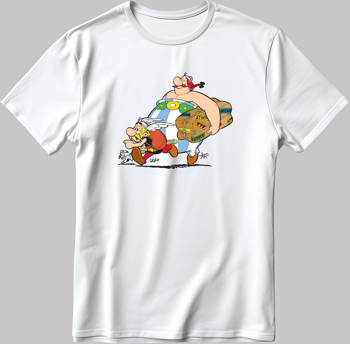 Asterix and Obelix, Famous Characters Figure, Short Sleeve White-Black Men's / Women's T Shirt L338