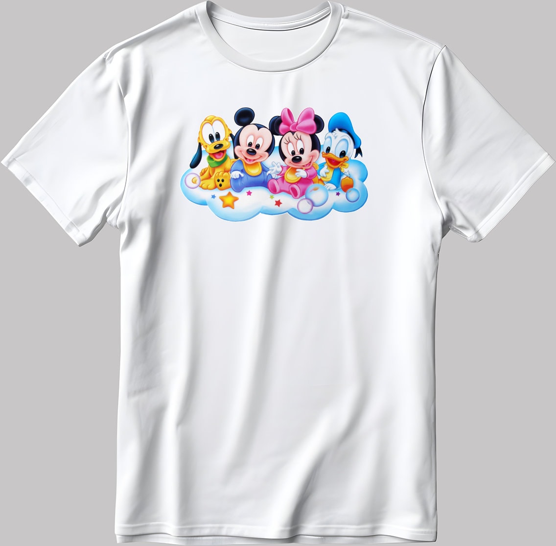 Cute Baby Mickey And Friends Short Sleeve White-Black Men's / Women's T Shirt H147