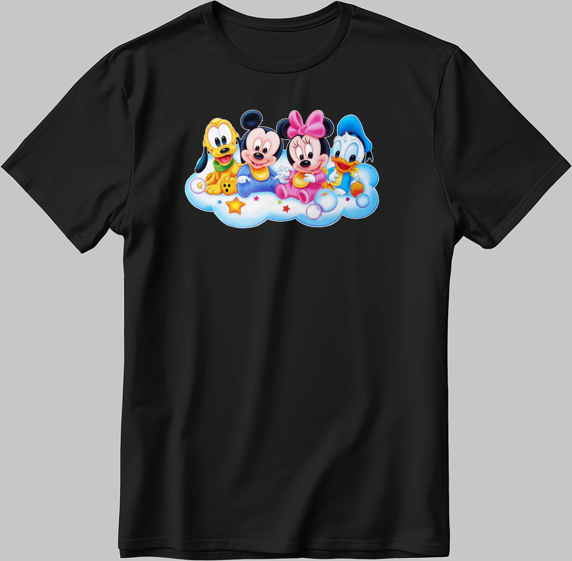 Cute Baby Mickey And Friends Short Sleeve White-Black Men's / Women's T Shirt H147