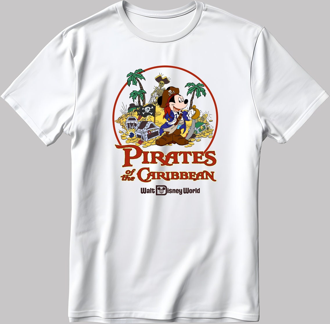 Pirates Of The Caribbean Disney World Short Sleeve White-Black Men's / Women's T Shirt N150