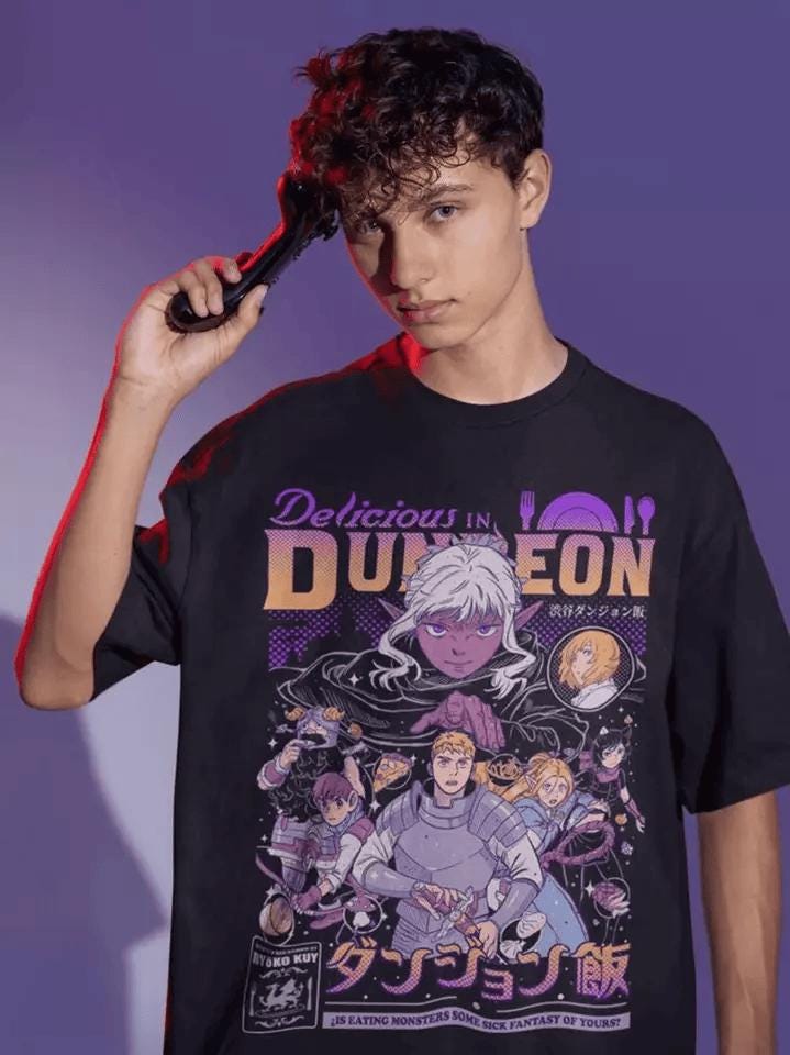 Anime Vintage Special Unisex T-shirt , Laios Touden Dungeon Meshi T-Shirt delicious Anime Lovers Shirt, Graphic Anime Tee, Manga Shirt