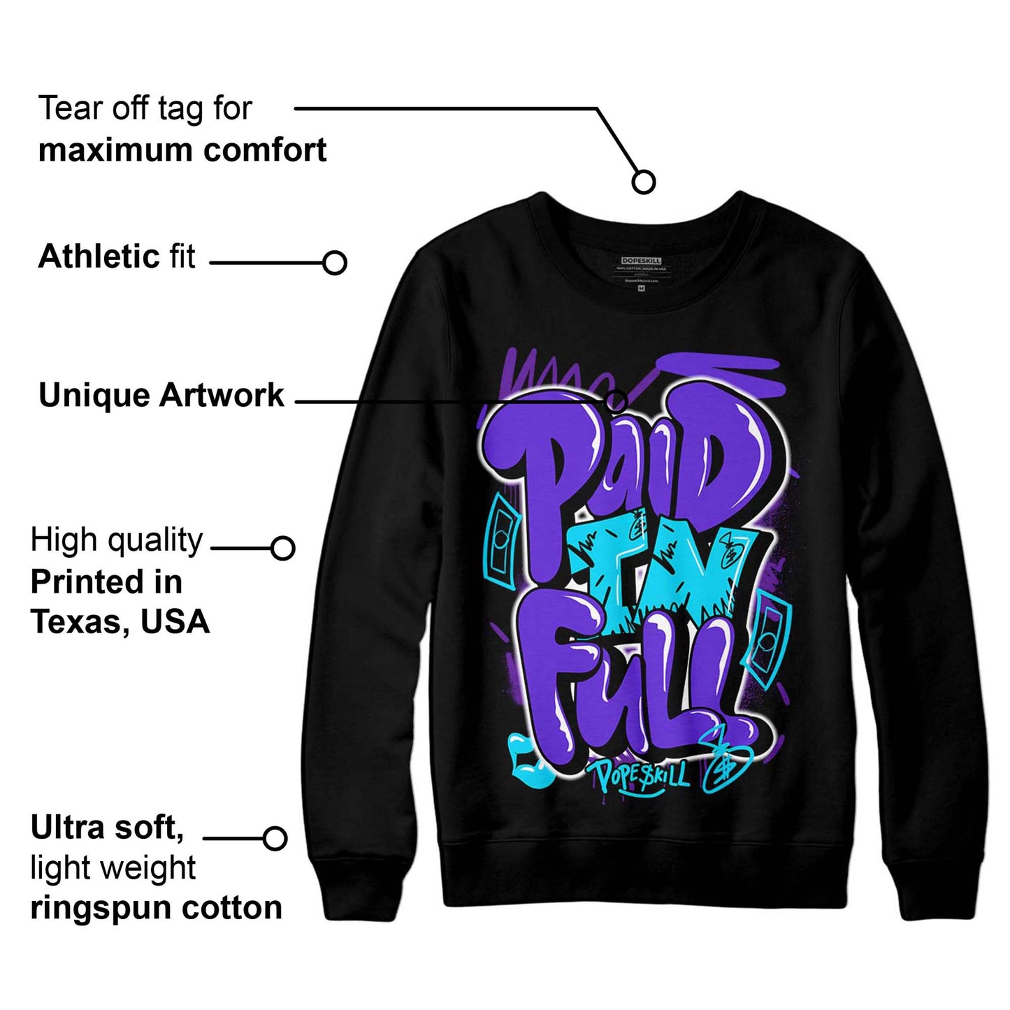 Aqua 6s DopeSkill Sweatshirt New Paid In Full Graphic