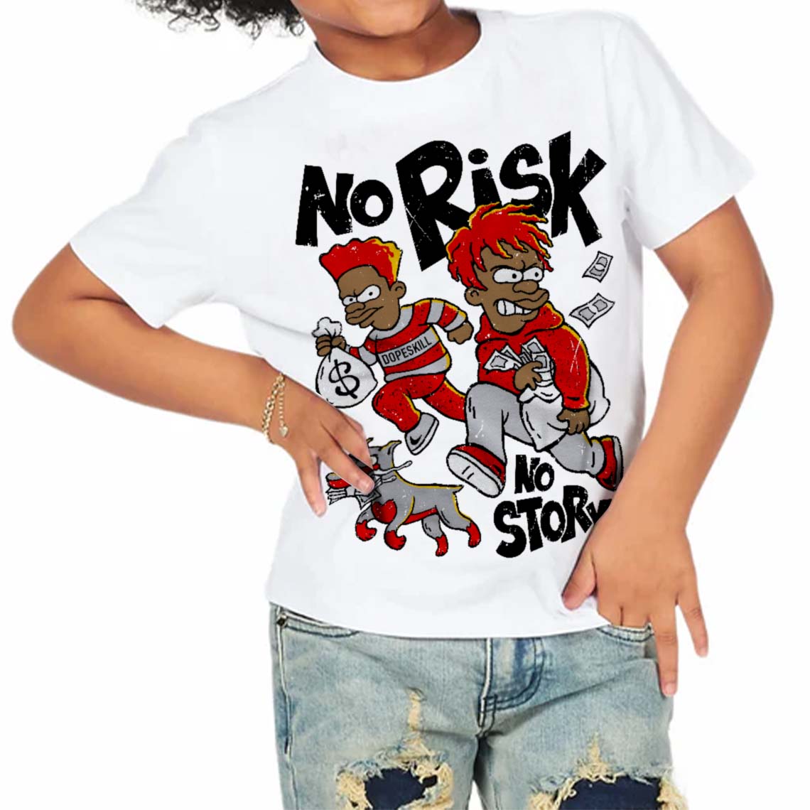 Red Cement 4S DopeSkill Toddler Kids T-shirt No Risk No Story Graphic
