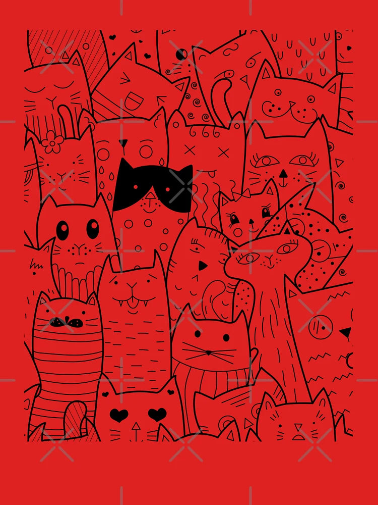 Doodle Cat Pattern Black and White Cute Cats Design Classic T-Shirt
