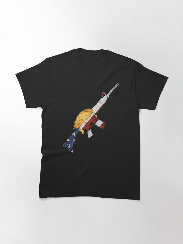 Funny Trump Hair AR15 Pro 2a American Flag Gun 2nd Amendment Classic T-Shirt Style006