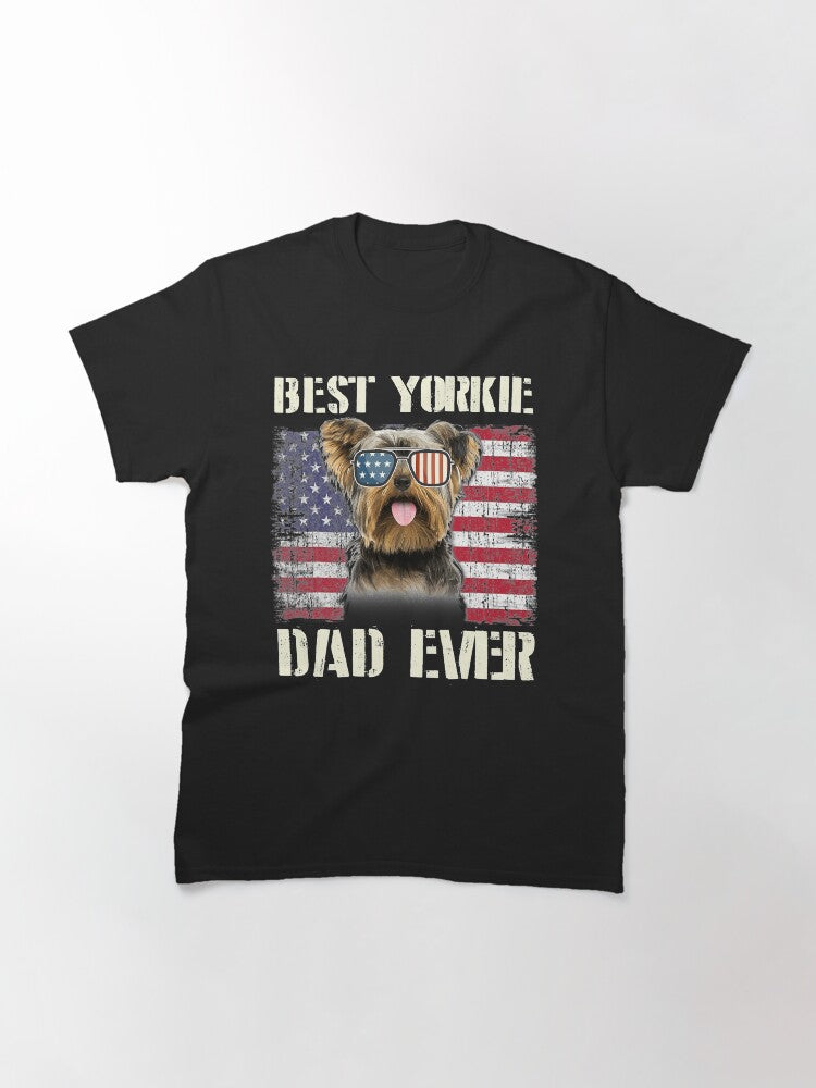 Vintage Best Yorkie Dad Ever Flag Us For Pet Owner Father Classic T-Shirt