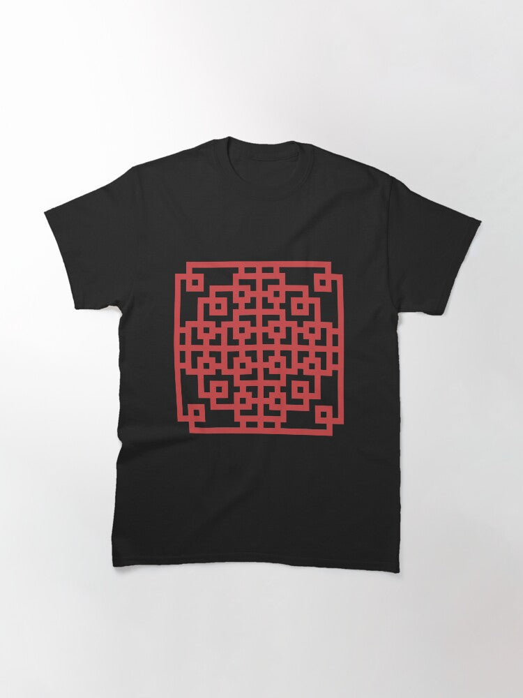 Korean Traditional Square Red Pattern Style 2 on Black BG Classic T-Shirt