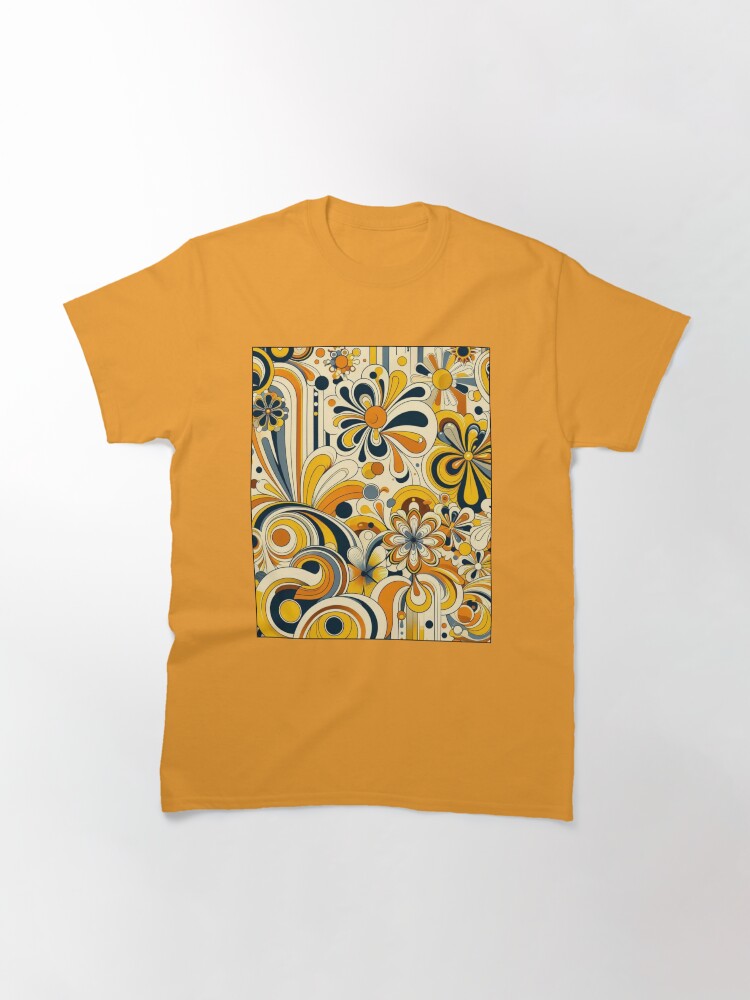 Vintage floral design 1970 yellow tint Classic T-Shirt